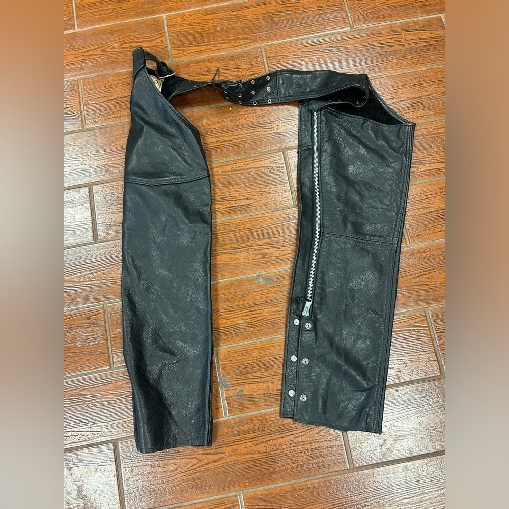 Walter Dyer Chaps Black Leather Riding Chopper Motorcycle Womens Pants Size L